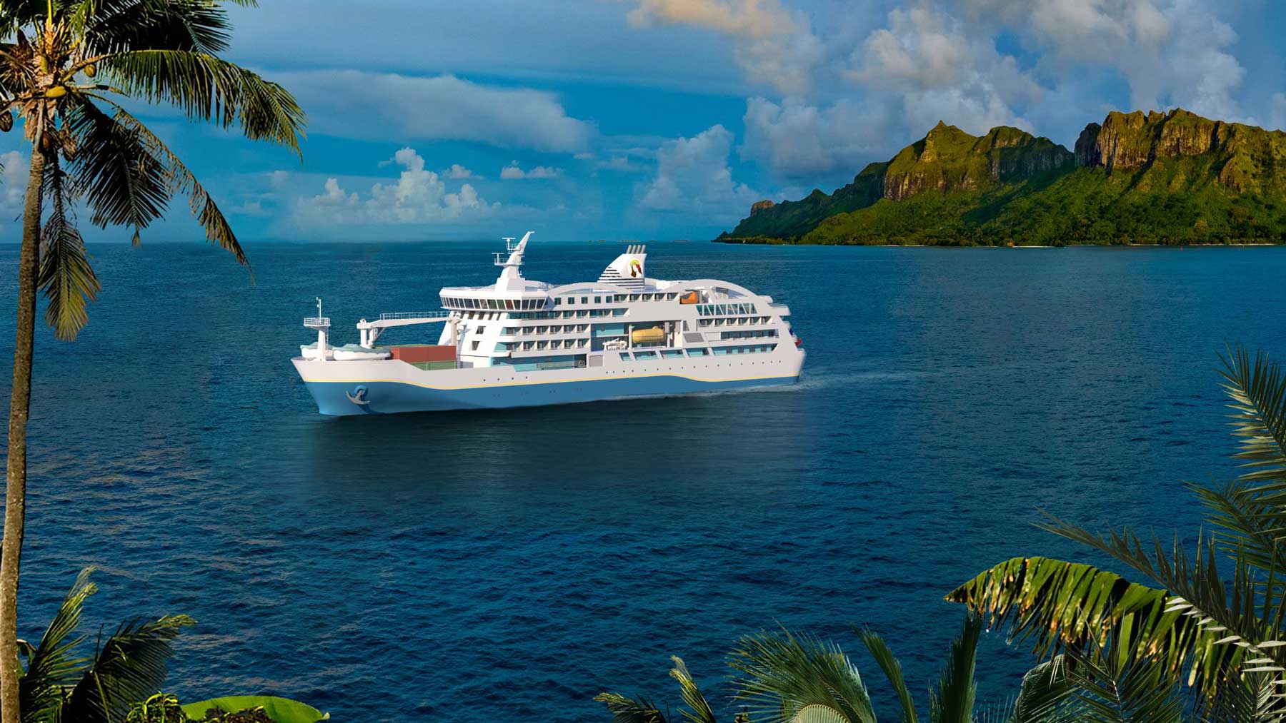 Australøyene med cruise- og frakteskipet Aranoa